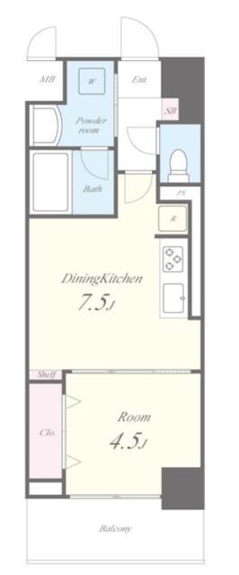 リュエルうめきた(1DK/4階)の間取り写真