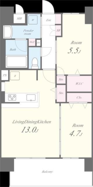 ベイ・グランデ弁天町(2LDK/13階)の間取り写真
