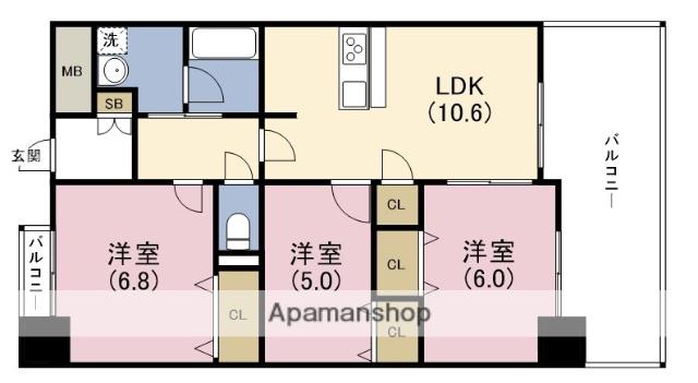 ベリー海老江(3LDK/10階)の間取り写真