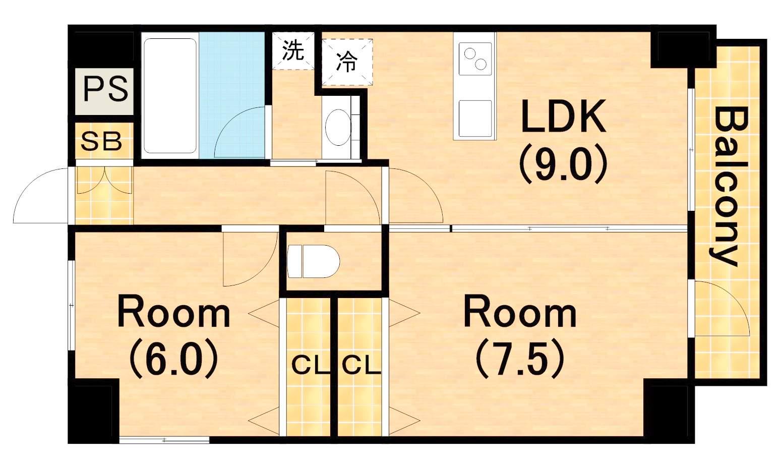 BGC難波タワー(2LDK/9階)の間取り写真