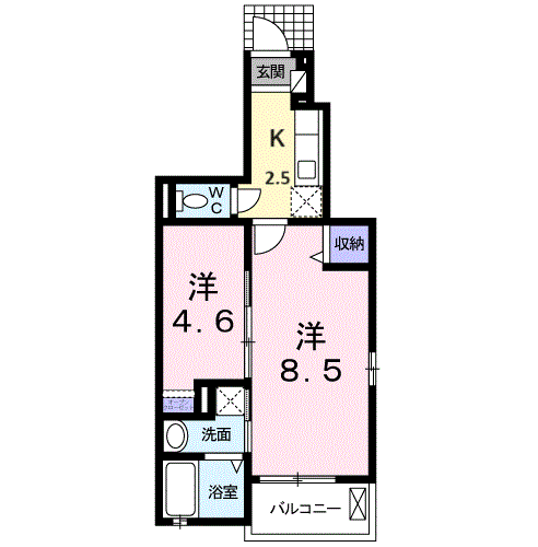 カーサユタカ(2K/1階)の間取り写真