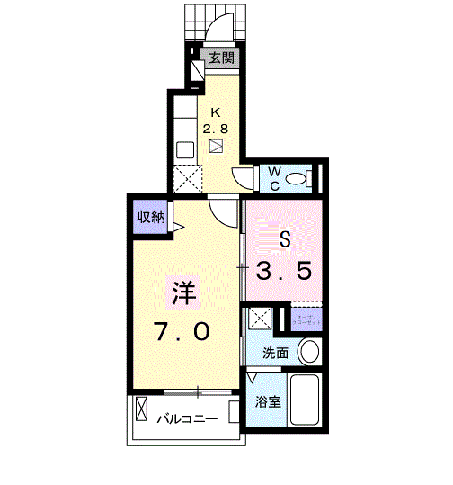 プラザ九源Ⅱ(1LDK/1階)の間取り写真