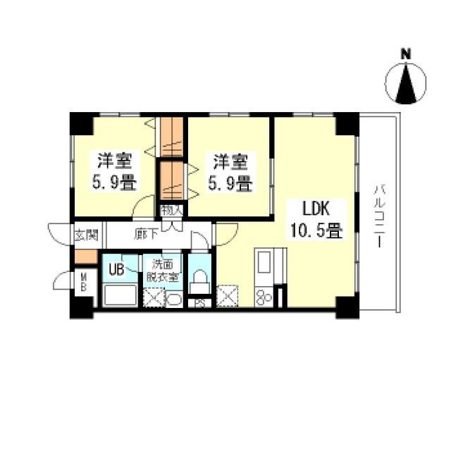 ラ・ファミリア豊中(2LDK/6階)の間取り写真