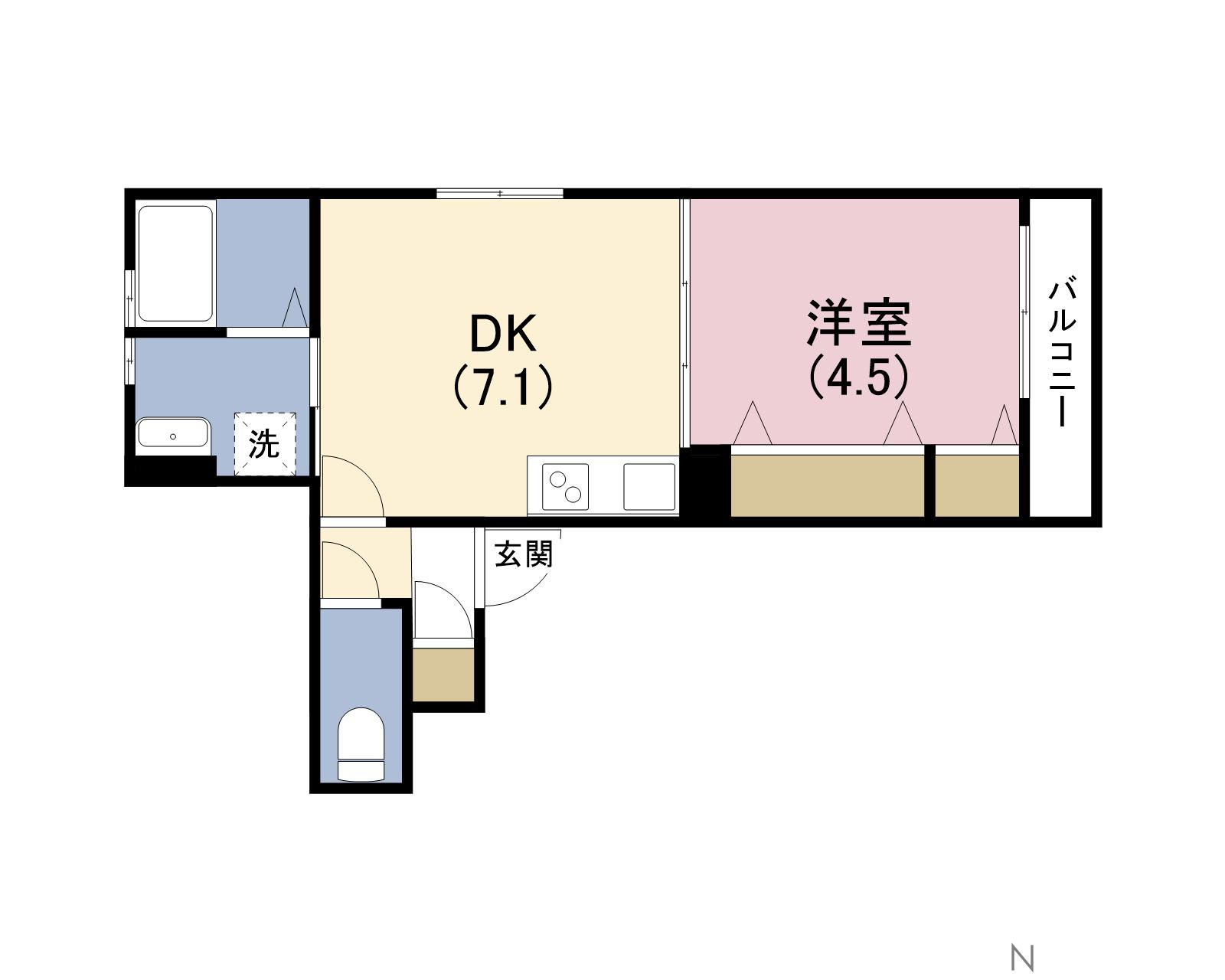 クリエオーレ福駅前(1DK/1階)の間取り写真