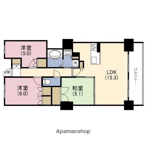 シティタワー大阪福島(3LDK/16階)の間取り写真