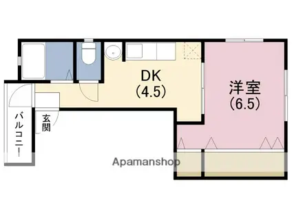 関マンション(1DK/2階)の間取り写真