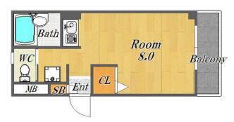 ル・ヴァン大開(ワンルーム/3階)の間取り写真