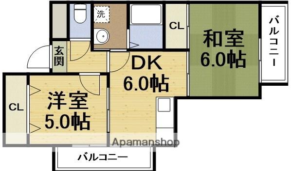 姫島第1チェリーマンション(2DK/3階)の間取り写真
