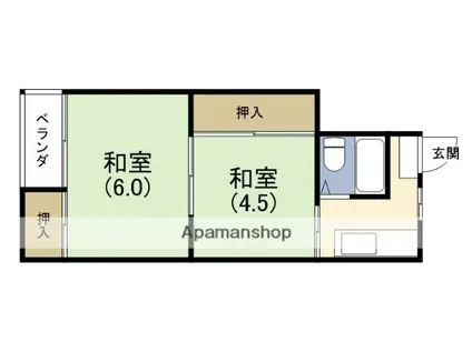 大阪環状線 福島駅(大阪) 徒歩10分 4階建 築36年(2K/1階)の間取り写真