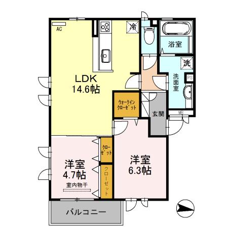 カーサフジ(2LDK/3階)の間取り写真
