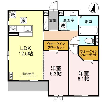 トリシア武庫川(2LDK/1階)の間取り写真