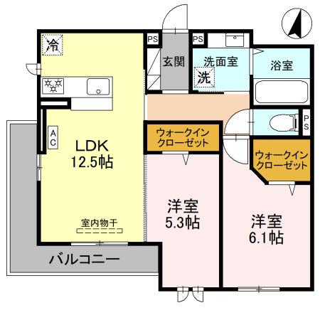 トリシア武庫川(2LDK/2階)の間取り写真