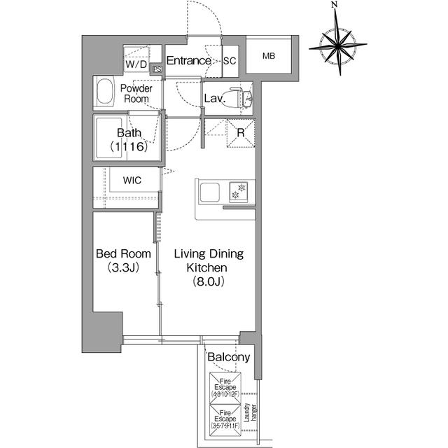 コンフォリア・リヴ桜川ソルテラス(1LDK/8階)の間取り写真