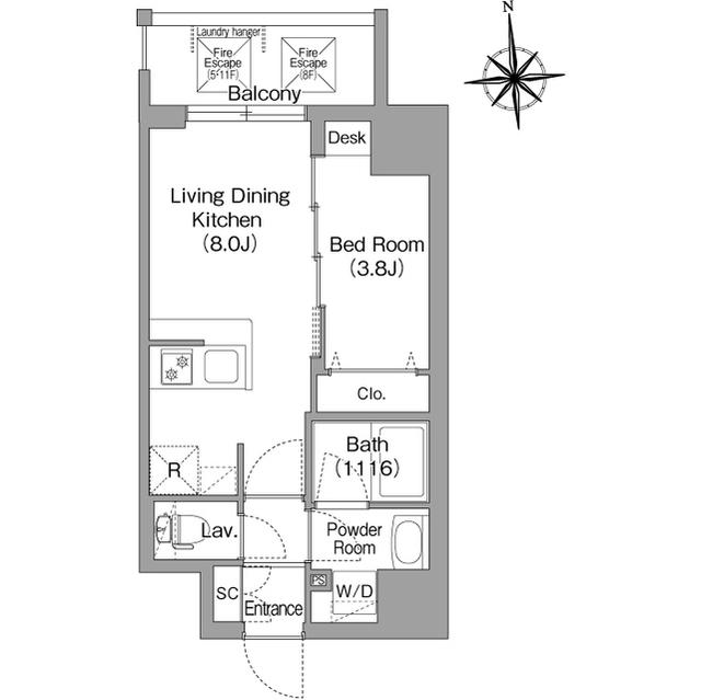 コンフォリア・リヴ桜川ソルテラス(1LDK/8階)の間取り写真