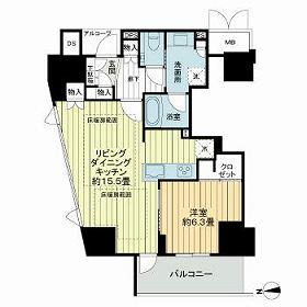 ジオタワー新町(1LDK/15階)の間取り写真