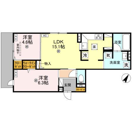 D-RESIDENCE大島町(2LDK/1階)の間取り写真