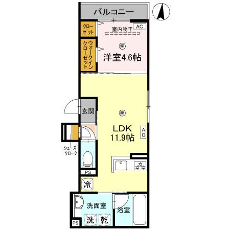 D-RESIDENCE蛍池西町(1LDK/3階)の間取り写真