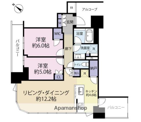 シエリアタワー中之島(2LDK/22階)の間取り写真