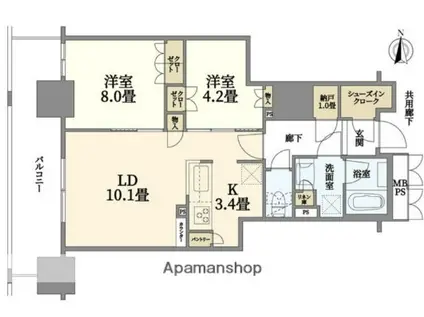 ローレルタワー堺筋本町(2LDK/15階)の間取り写真