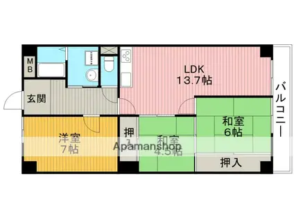 ハイマート豊中(3LDK/2階)の間取り写真