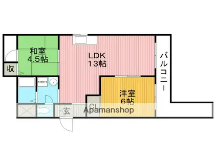 第2ユーロハイツ東豊中(2LDK/5階)の間取り写真