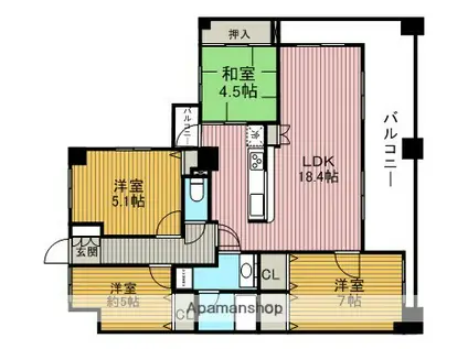 フュージョンコート豊中千里園(4LDK/2階)の間取り写真