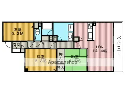 ライオンズマンションヴィアーレ東豊中(3LDK/5階)の間取り写真