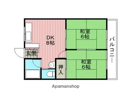ハイツ上野台B棟(2DK/1階)の間取り写真