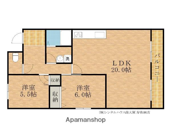 ソレイユ岸和田壱番館(2LDK/2階)の間取り写真