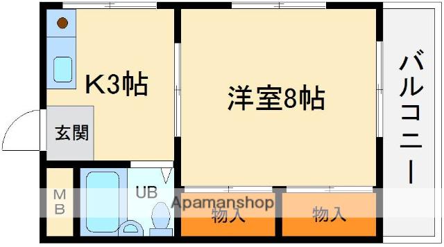 キャビン(1K/3階)の間取り写真