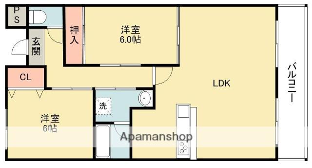 メロディーハイツ五月が丘(2LDK/3階)の間取り写真