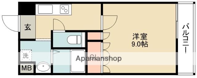 グリーンヒルⅢ(1K/1階)の間取り写真