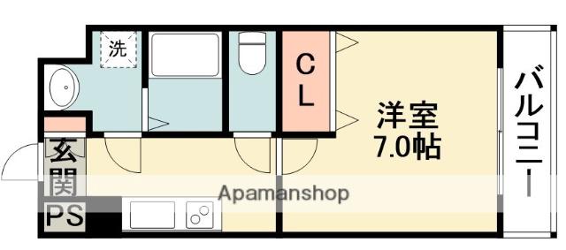 グリーンヒルⅢ(1K/4階)の間取り写真