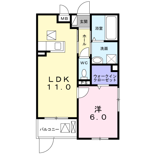 ヴィリダーリウム 上山手(1LDK/1階)の間取り写真