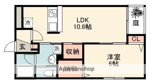 CHATON美穂ケ丘(1LDK/1階)の間取り写真