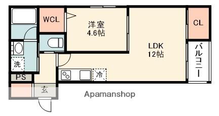 CHATON美穂ケ丘(1LDK/1階)の間取り写真