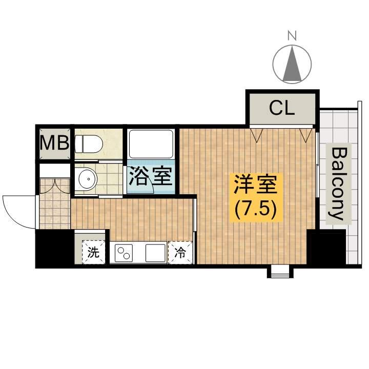 ブリリアン夕陽丘(1K/6階)の間取り写真