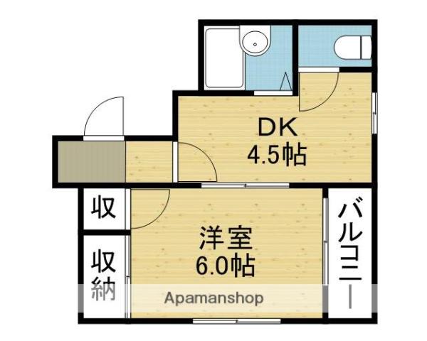 玉造クローバーハイツ(1DK/4階)の間取り写真