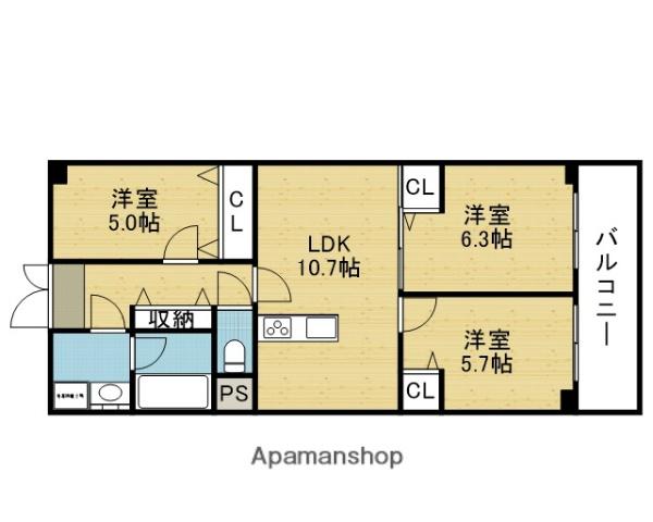 今里グリーンハイツ(3LDK/7階)の間取り写真