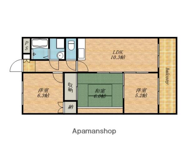 緑橋グリーンハイツ(3LDK/6階)の間取り写真