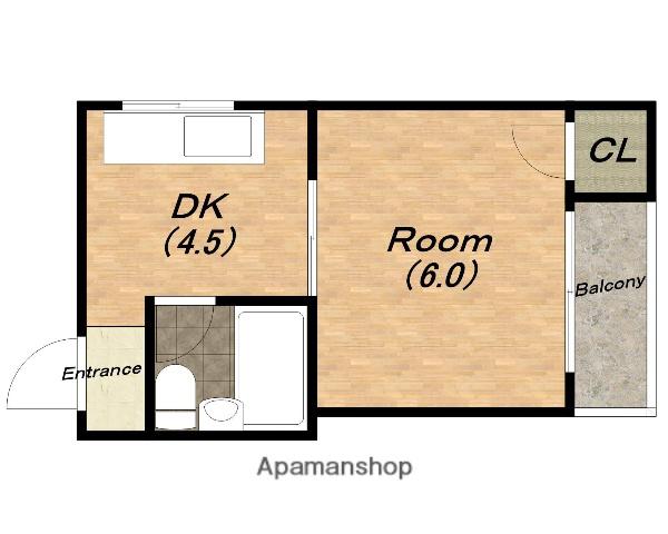ハイムリップル瓦屋町(1DK/4階)の間取り写真