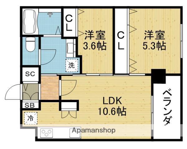 サンブライト今里(2LDK/4階)の間取り写真