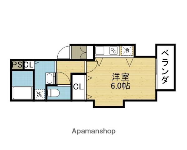 玉造レカンⅥ(ワンルーム/4階)の間取り写真