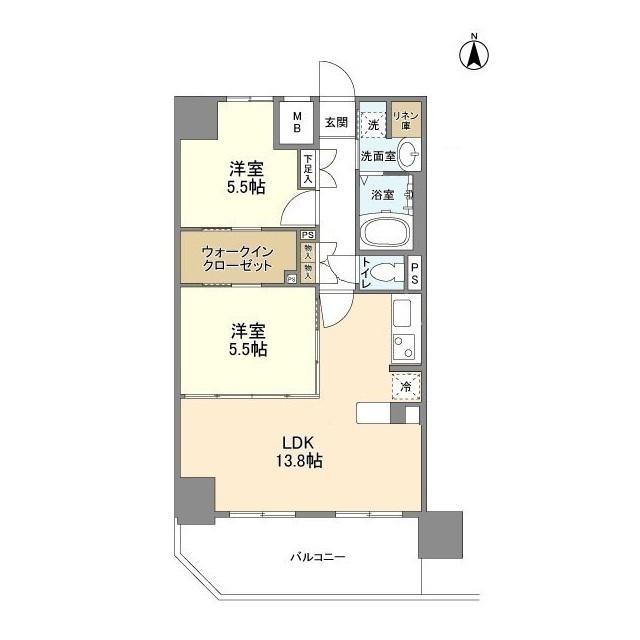 ハイラインⅢ(2LDK/13階)の間取り写真