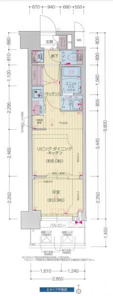 プレサンス堺筋本町エグゼブラン(1LDK/12階)の間取り写真