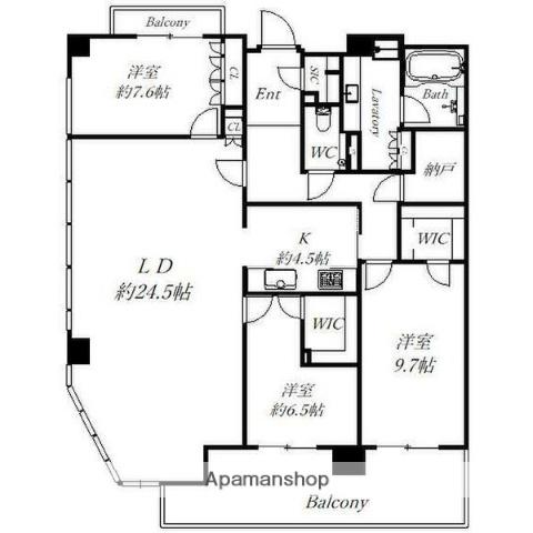 グランドメゾン大阪上本町(3LDK/19階)の間取り写真