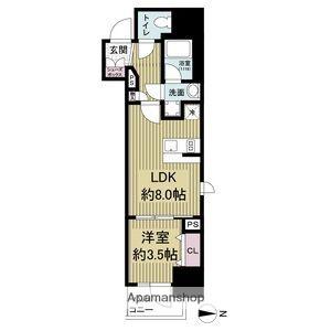 レジュールアッシュ谷町四丁目グランクラス(1LDK/2階)の間取り写真