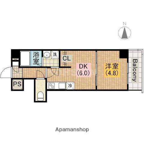 プリモパッソ谷町9丁目(1DK/2階)の間取り写真