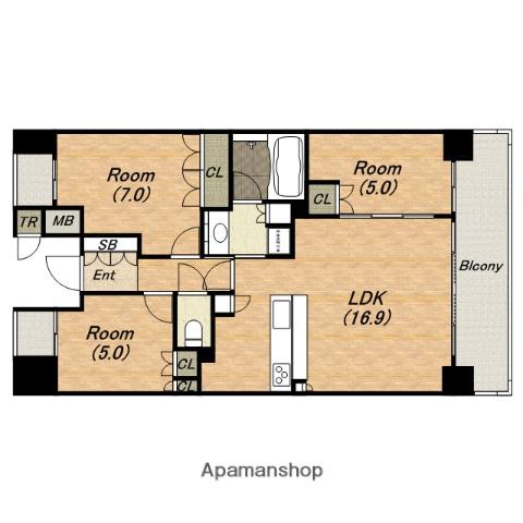 アーバンエース五条公園パル(3LDK/10階)の間取り写真