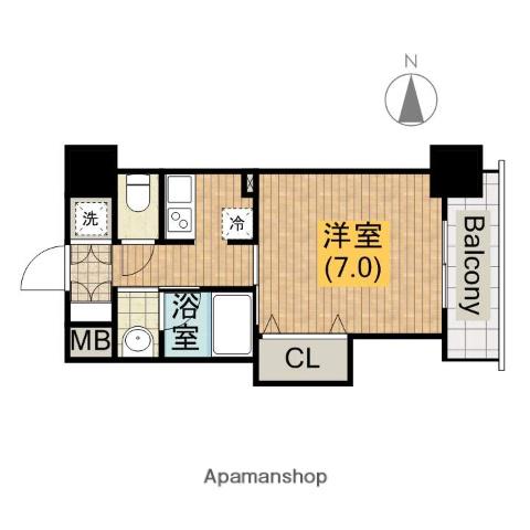 ブリリアン夕陽丘(1K/4階)の間取り写真